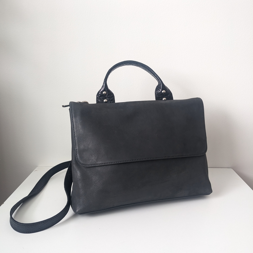 Shoulder Satchel In Gotham Gray And Croc Leather